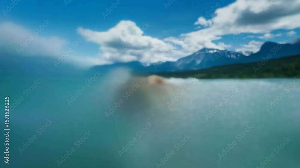 Poster underwater air bubbles ascend from ocean depths to the surface, creating a dynamic liquid texture. a