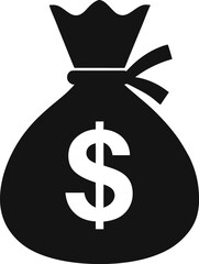 Money Bag Icon with Dollar Symbol – Flat Vector Silhouette icon on white background