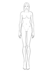 Female Fashion Croquis Straight Pose Figure Template for Fashion Illustration and Fashion Design