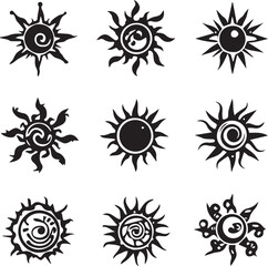 Set_of sun icon in black silhouette shape icons 