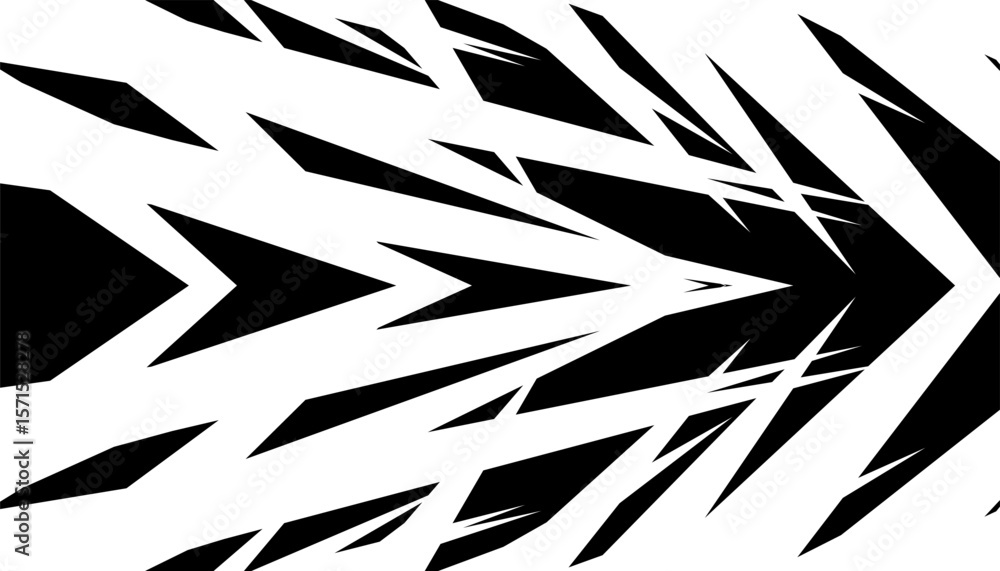 Poster black and white abstract sharp arrows pattern for sporty background and jersey design. fully editabl