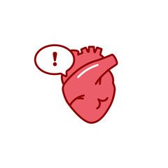 Heart with an exclamation mark bubble conveys urgency. cartoon style adds a playful touch.