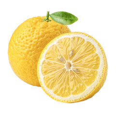 Whole Yuzu Fruit with Slice, Isolated ,Cut Out