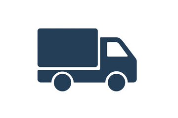 simple dark blue truck symbol, shipping icon on transparent