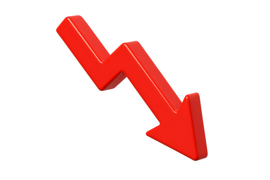 3D red downward arrow icon with sharp zigzag design, isolated on transparent background