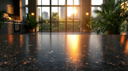 Modern kitchen countertop, sunlit view