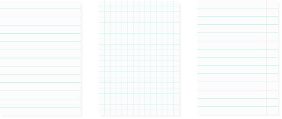 Clear list of paper. Paper design with lines, dots, cells, place for text. Square grid on paper. Vector