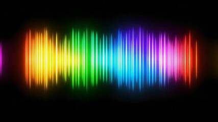 Colorful neon music style lines bars pulsing in random rhythmic patterns, glowing rainbow gradients, digital equalizer display on a pure black background, futuristic audio visualizer - Powered by Adobe