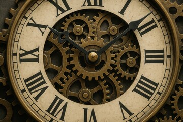 Obraz premium A Macro Shot of a Vintage Clock with Intricate Gears