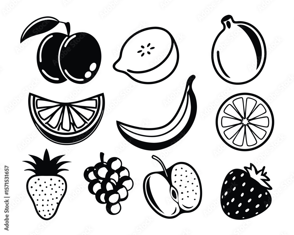 Poster vector illustration featuring a cat potentially part of a larger fruit icon set created with adobe i