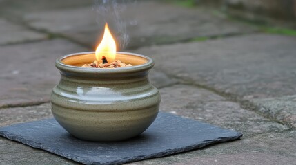 Decorative Candles with Flame and Smoke on a Stone Surface