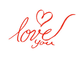 Love You Heart Calligraphy Crayon Chalk Drawing Vector