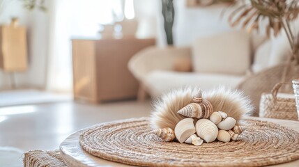 Decorative Coastal Arrangement with Shells and Natural Textures
