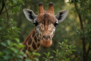 Fototapeta premium A Giraffe's Peering Through the Forest Canopy