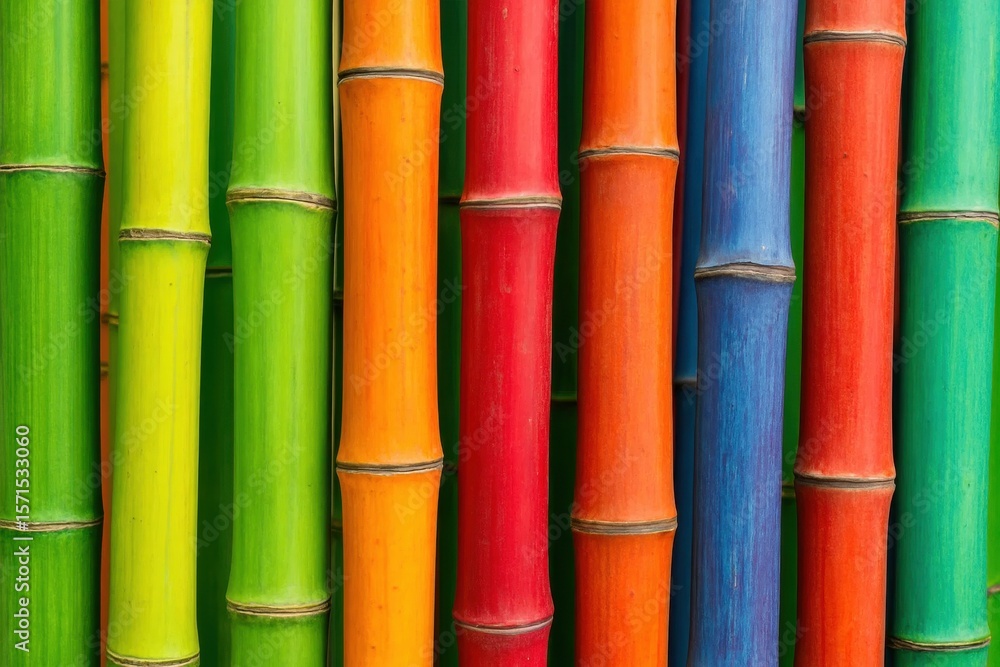 Aufkleber a vibrant array of bamboo sticks in a diagonal pattern showcasing a spectrum of colors from green to