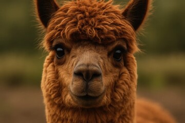 Obraz premium A close-up of a curious alpaca in its natural habitat