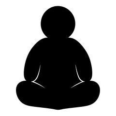 Silhouette of a person sitting crosslegged in meditation position, isolated over white