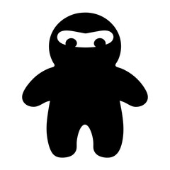 Cute stylized ninja cartoon character illustration in black and white tones
