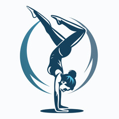 Graceful gymnast performing a handstand in a striking dark violet hue