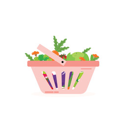 Fresh and organic vegetables in shopping basket