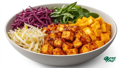 Colorful Healthy Meal Bowl with Tofu and Fresh Vegetables
