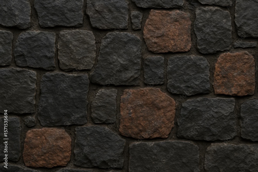 Poster an intricate tapestry of dark and rustic stone tiles, each with its own unique character, woven toge