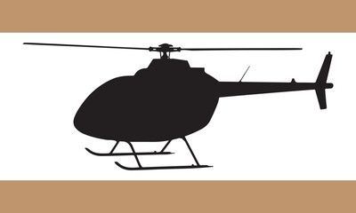 Simple silhouette illustration of a helicopter aircraft in flat black on white and brown