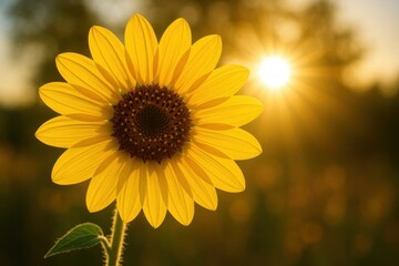 Fototapeta premium A Sunflower Basks in the Warm Glow of Dusk