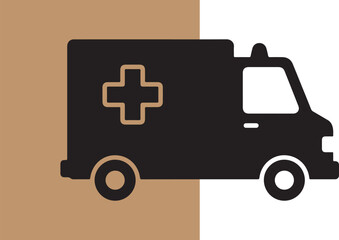 Black and tan ambulance illustration representing medical services and healthcare symbol