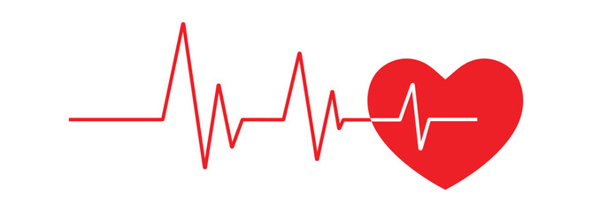 Romantic Heartbeat Line Vector – Red Continuous ECG Style Heart Rhythm Forming a Heart Shape Symbolizing Love, Care, and Medical Monitoring on a Transparent Background”