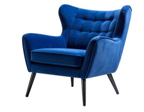 Contemporary Lounge Chair with Curved Backrest and Metal Legs, Angled Side View, Transparent PNG