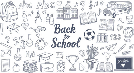Back to school doodle illustration with school supplies and educational elements for design projects