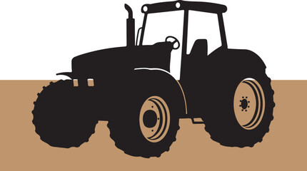 Silhouette of a black tractor on a farm field agricultural machinery transportation concept