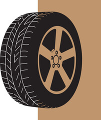 Vector illustration of a modern car tire and wheel with a bronze rim and black rubber
