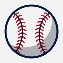 Simple illustration of a baseball with red stitching and a white background