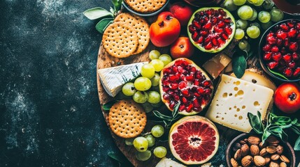 Colorful Cheese and Fruit Platter with Crackers and Nuts Spread