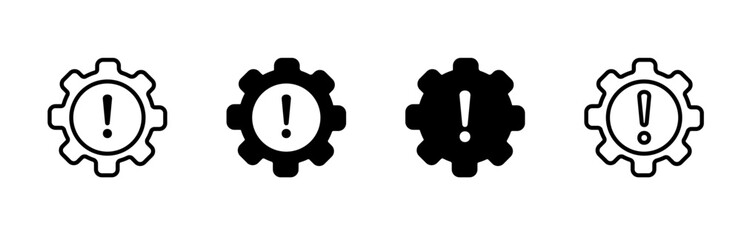 Icon shows a gear with an exclamation mark. highlights settings or alerts in digital applications.