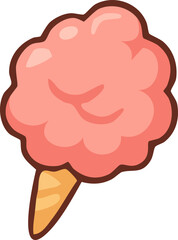 A cute cartoon-style illustration of pink cotton candy on a cone with soft shading and a brown outline.