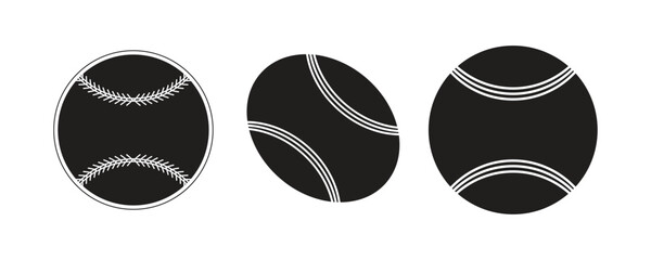 Black and White Sports tennis ball, Baseball, Cricket ball silhouette Logo icon with Game Equipment Elements