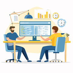 Fototapeta premium Two Male Programmers Collaborate on Software Development Project