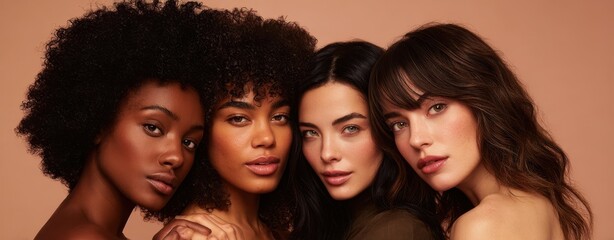 Obraz premium The Diverse Beauty of Four Women Celebrating Friendship and Individuality