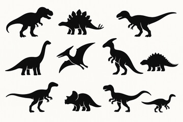 Dinosaur Silhouette Vector Set with Iconic Dino Species and Dynamic Poses on White Background