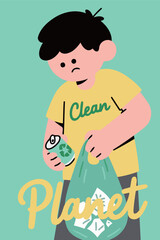 Clean Planet Illustration of a Boy Recycling Waste