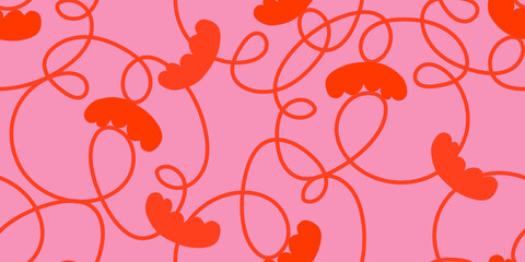 Seamless pattern neutral minimalist linear flowers. Simple floral background. Vector illustration. for textile design, fabric, wallpaper, covers, cards, wall art, posters and decoration.