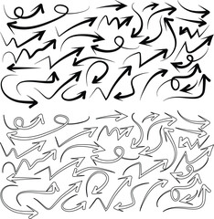Collection of hand drawn arrows black and white isolated on white background