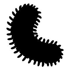 Stylized Black Silhouette of Spiked Creature on White Background, Potentially a Caterpillar