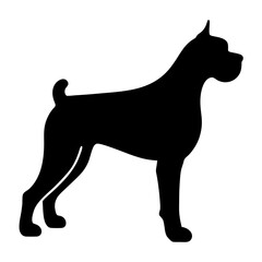 Elegant silhouette of a Boxer dog standing tall and alert in black