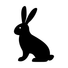 A black silhouette of a rabbit with long ears on white background
