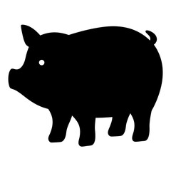 Black Silhouette of a Pig Walking, Simple Icon Isolated on White