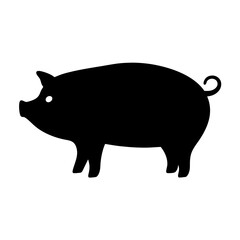Simple, bold silhouette of a pig in black and white colors
